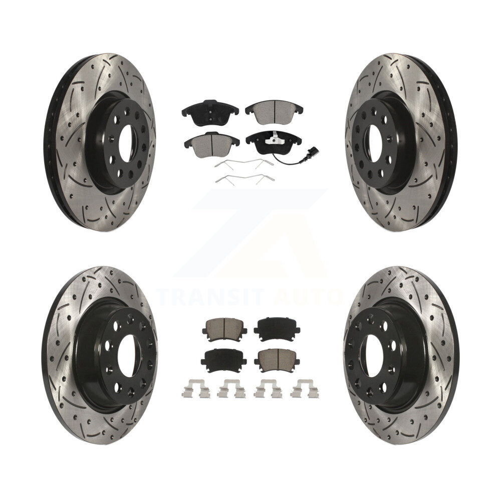 [Avant + Arrière] Kit de disque (percé rainuré revêtu) et plaquette (céramique) de frein pour Volkswagen Tiguan Audi Q3 Limited Quattro KDC-100616