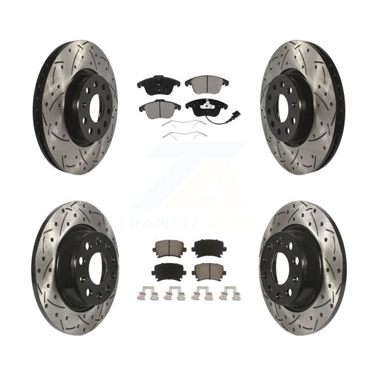 [Avant + Arrière] Kit de disque (percé rainuré revêtu) et plaquette (céramique) de frein pour Volkswagen Tiguan Audi Q3 Limited Quattro KDC-100616