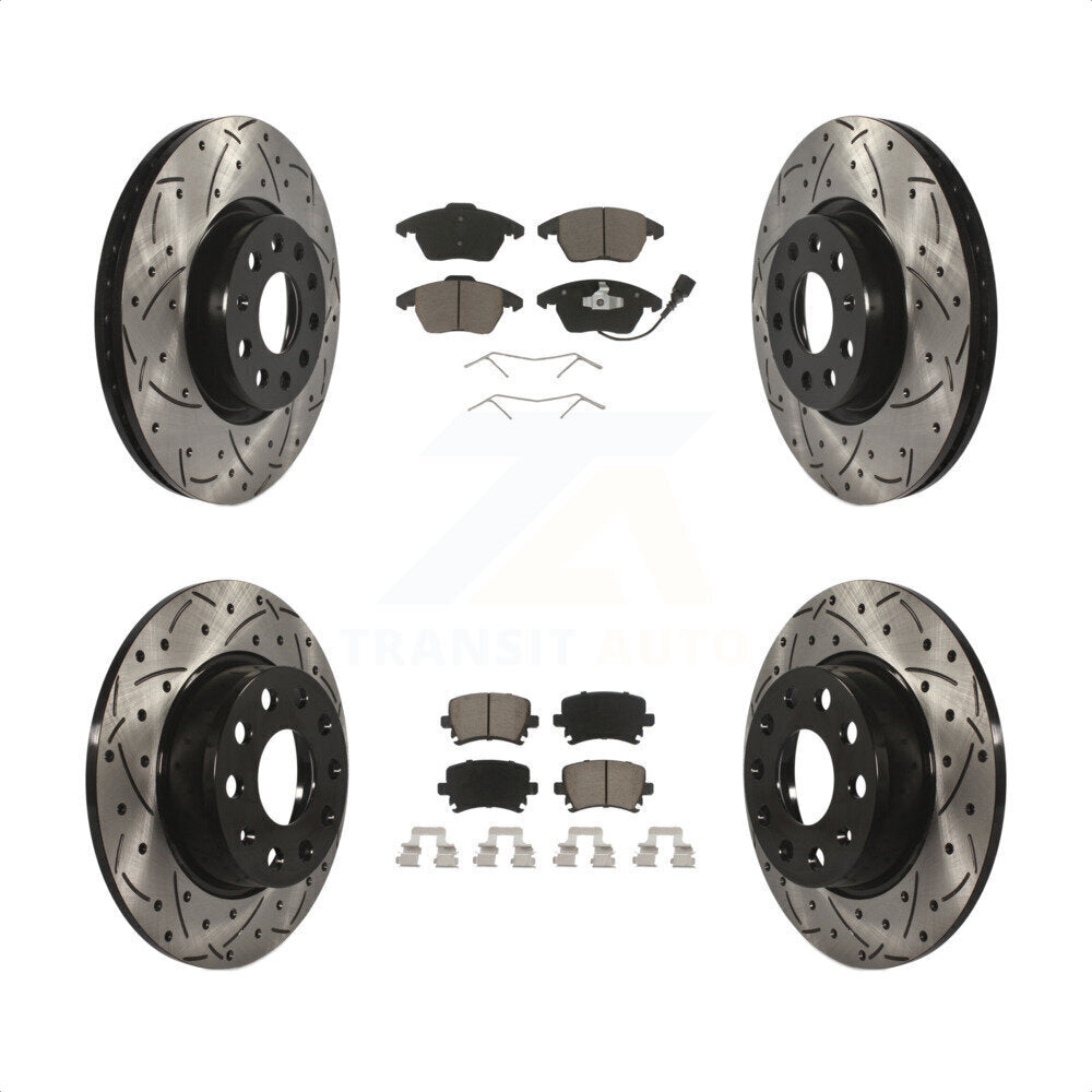 [Avant + Arrière] Kit de disque (percé rainuré revêtu) et plaquette (céramique) de frein pour 2011 Volkswagen GTI KDC-100618 par Transit Auto