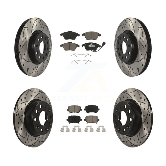 [Avant + Arrière] Kit de disque (percé rainuré revêtu) et plaquette (céramique) de frein pour 2011 Volkswagen GTI KDC-100618 par Transit Auto