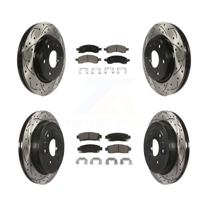 [Avant + Arrière] Kit de disque (percé rainuré revêtu) et plaquette (céramique) de frein pour Chevrolet Traverse GMC Acadia Buick Enclave Saturn Outlook Limited KDC-100619