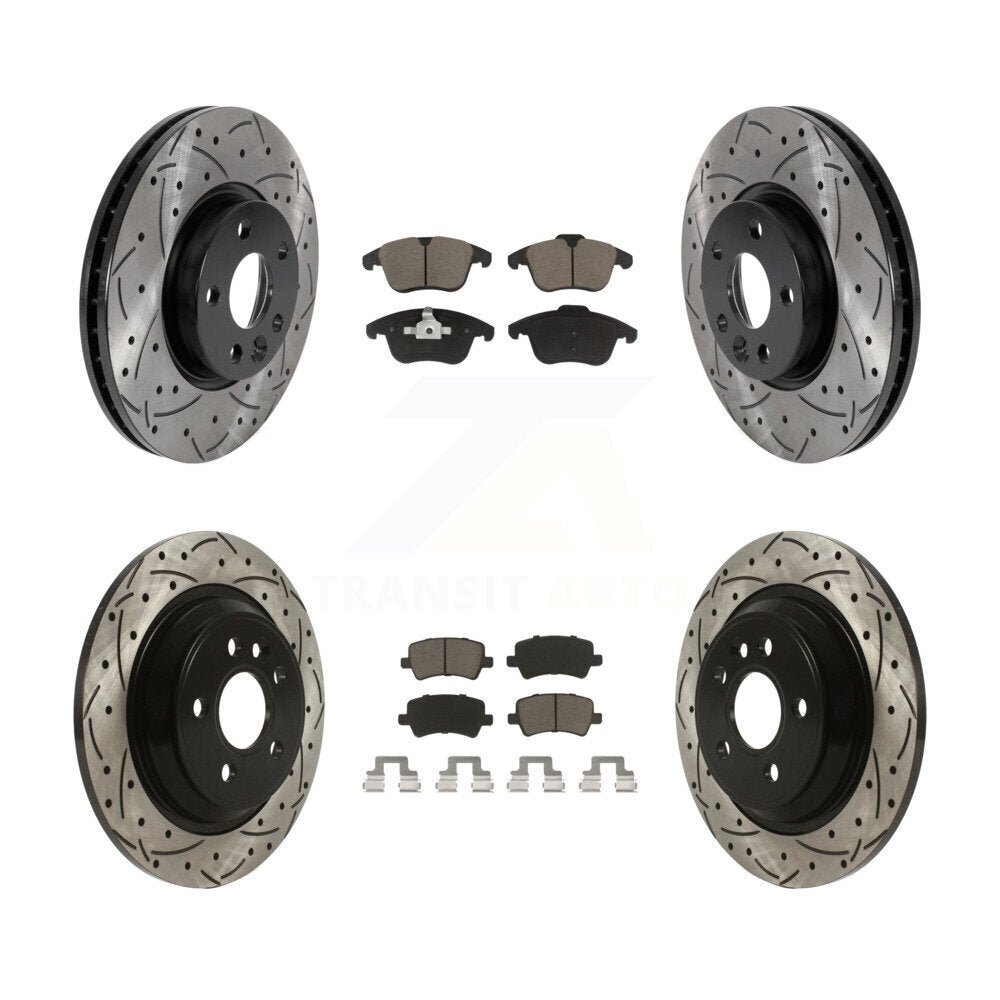 [Avant + Arrière] Kit de disque (percé rainuré revêtu) et plaquette (céramique) de frein pour 2013-2014 Volvo S60 avec 300mm Diameter Rotor KDC-100620
