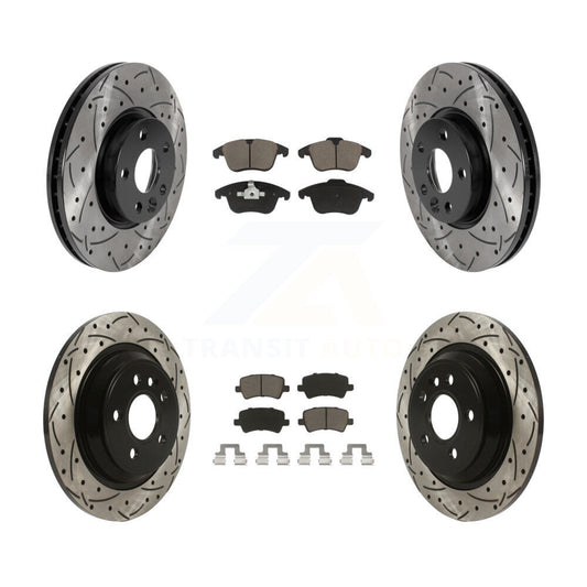 [Avant + Arrière] Kit de disque (percé rainuré revêtu) et plaquette (céramique) de frein pour 2013-2014 Volvo S60 avec 300mm Diameter Rotor KDC-100620