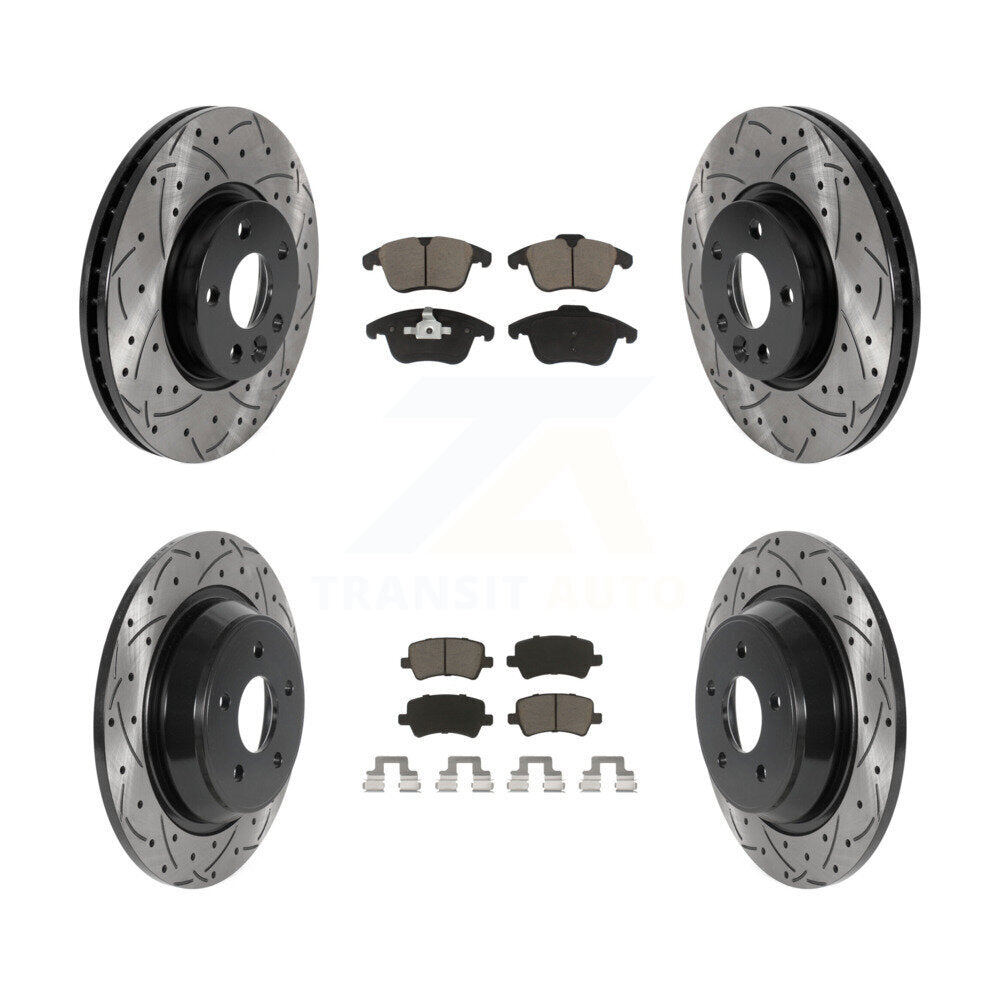 [Avant + Arrière] Kit de disque (percé rainuré revêtu) et plaquette (céramique) de frein pour 2012-2015 Land Rover Range Evoque KDC-100621