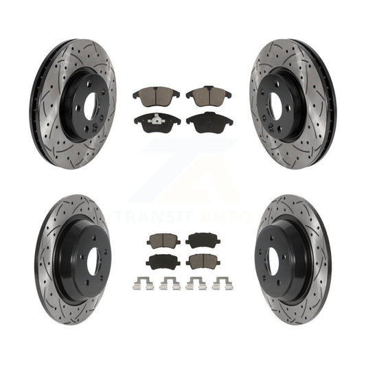 [Avant + Arrière] Kit de disque (percé rainuré revêtu) et plaquette (céramique) de frein pour 2012-2015 Land Rover Range Evoque KDC-100621