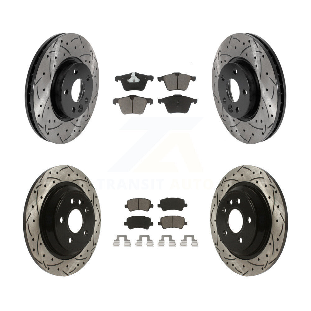 [Avant + Arrière] Kit de disque (percé rainuré revêtu) et plaquette (céramique) de frein pour 2008 Volvo V70 avec 300mm Diameter Rotor KDC-100622