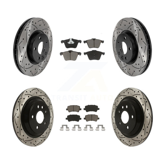 [Avant + Arrière] Kit de disque (percé rainuré revêtu) et plaquette (céramique) de frein pour 2008 Volvo V70 avec 300mm Diameter Rotor KDC-100622