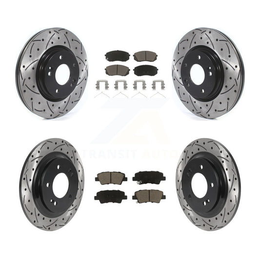 [Avant + Arrière] Kit de disque (percé rainuré revêtu) et plaquette (céramique) de frein pour Kia Optima avec Electric Parking KDC-100628