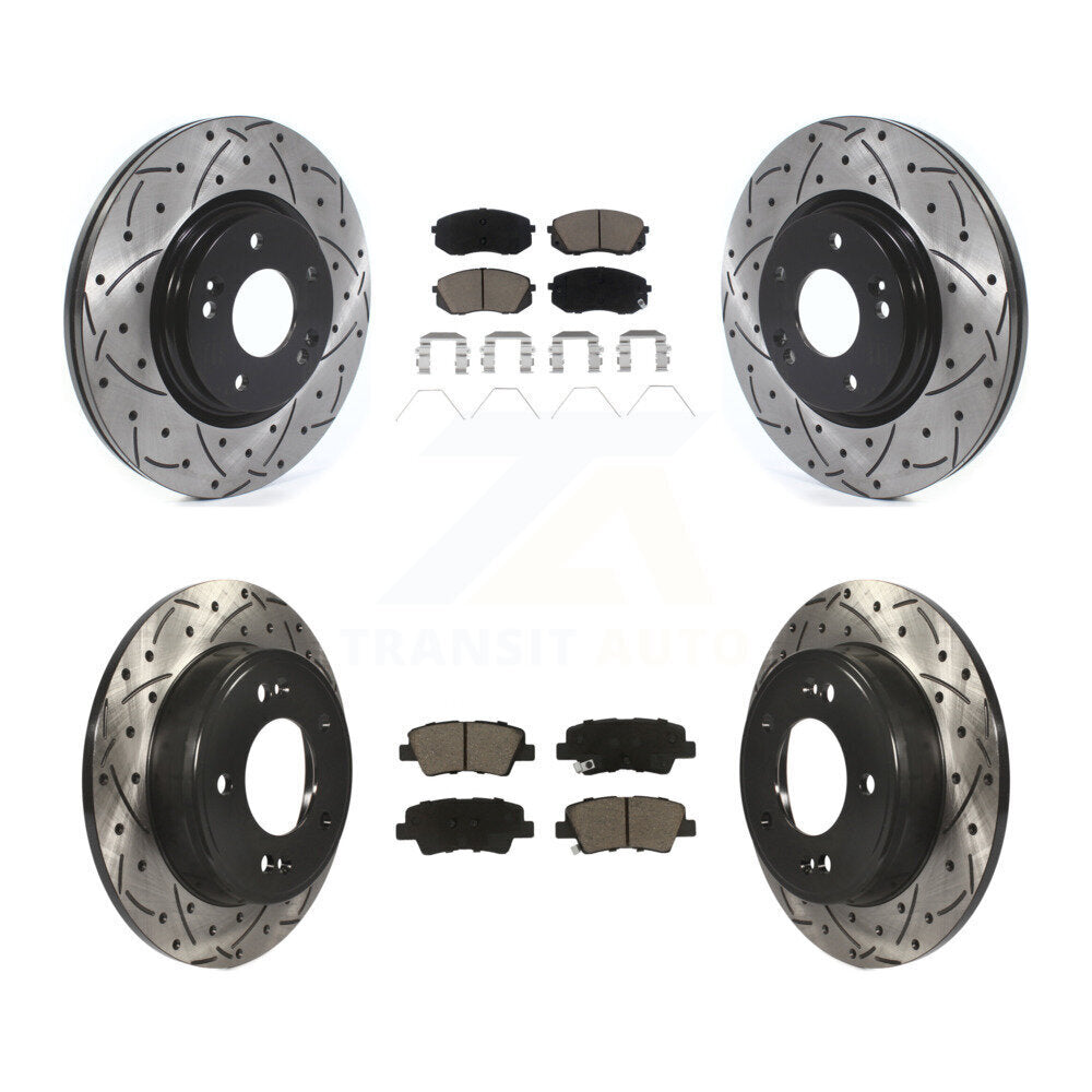 [Avant + Arrière] Kit de disque (percé rainuré revêtu) et plaquette (céramique) de frein pour Kia Soul Forte KDC-100629