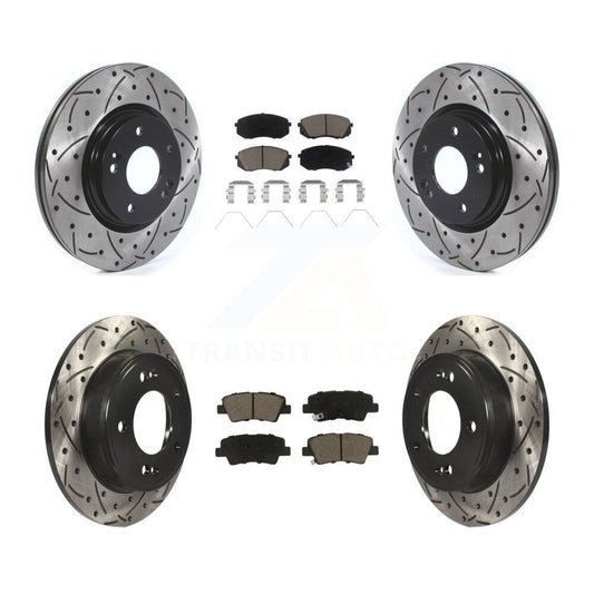 [Avant + Arrière] Kit de disque (percé rainuré revêtu) et plaquette (céramique) de frein pour Kia Soul Forte KDC-100629