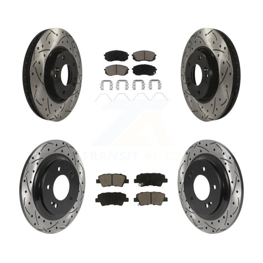 [Avant + Arrière] Kit de disque (percé rainuré revêtu) et plaquette (céramique) de frein pour 2017-2018 Kia Soul EV KDC-100636