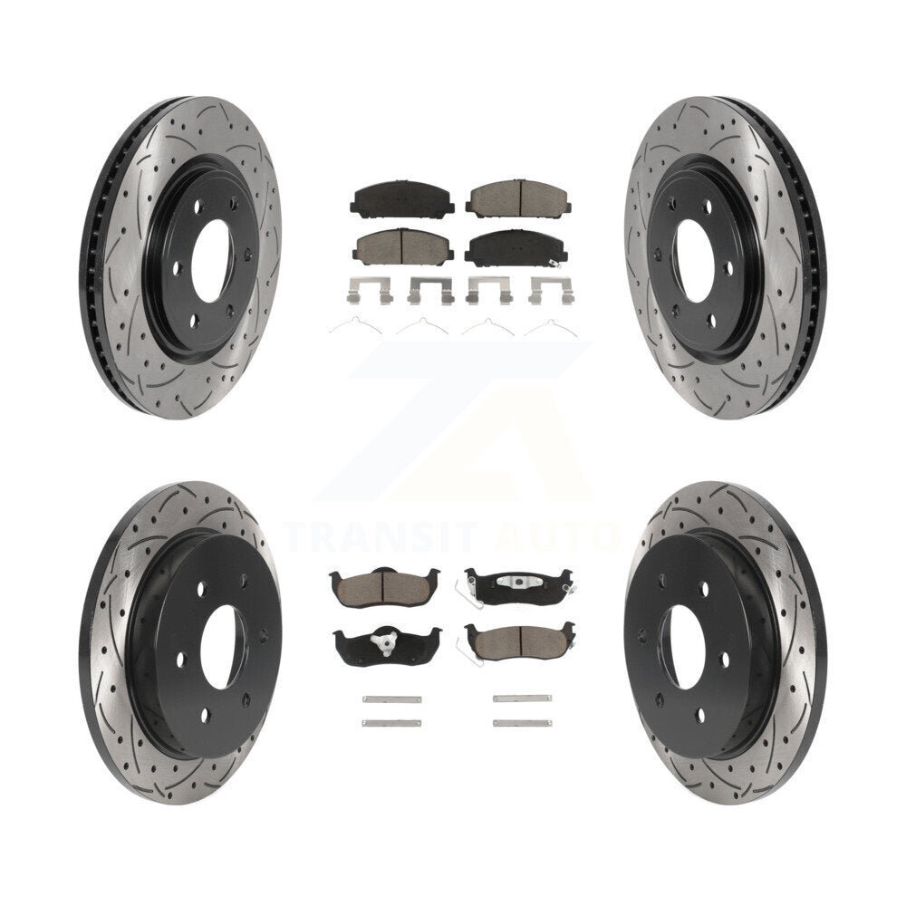 [Avant + Arrière] Kit de disque (percé rainuré revêtu) et plaquette (céramique) de frein pour Nissan Titan Armada INFINITI QX56 TITAN KDC-100638