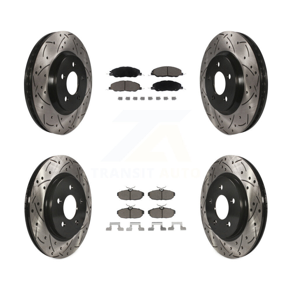 [Avant + Arrière] Kit de disque (percé rainuré revêtu) et plaquette (céramique) de frein pour Ford Mustang KDC-100639