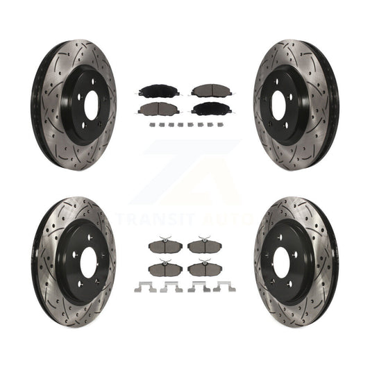 [Avant + Arrière] Kit de disque (percé rainuré revêtu) et plaquette (céramique) de frein pour Ford Mustang KDC-100639