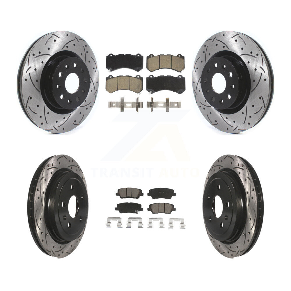 [Avant + Arrière] Kit de disque (percé rainuré revêtu) et plaquette (céramique) de frein pour 2016 Cadillac CTS Vsport Premium avec RWD avec Performance Lining KDC-100640
