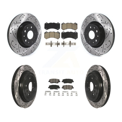 [Avant + Arrière] Kit de disque (percé rainuré revêtu) et plaquette (céramique) de frein pour 2016 Cadillac CTS Vsport Premium avec RWD avec Performance Lining KDC-100640