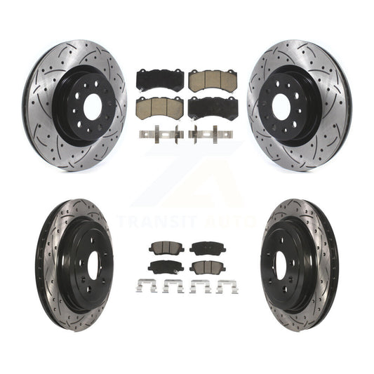 [Avant + Arrière] Kit de disque (percé rainuré revêtu) et plaquette (céramique) de frein pour 2016 Cadillac CTS Vsport Premium avec RWD avec Performance Lining KDC-100640