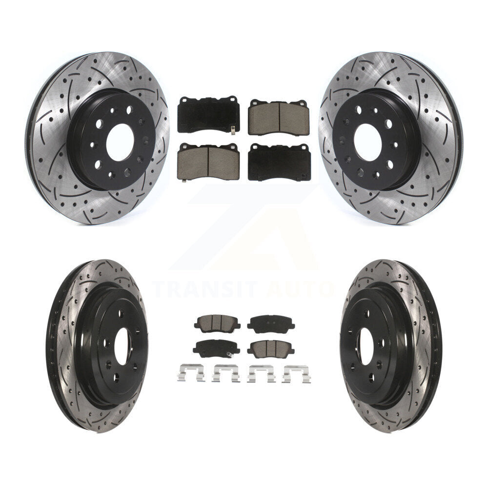 [Avant + Arrière] Kit de disque (percé rainuré revêtu) et plaquette (céramique) de frein pour Cadillac CTS KDC-100641
