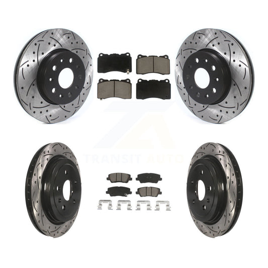 [Avant + Arrière] Kit de disque (percé rainuré revêtu) et plaquette (céramique) de frein pour Cadillac CTS KDC-100641