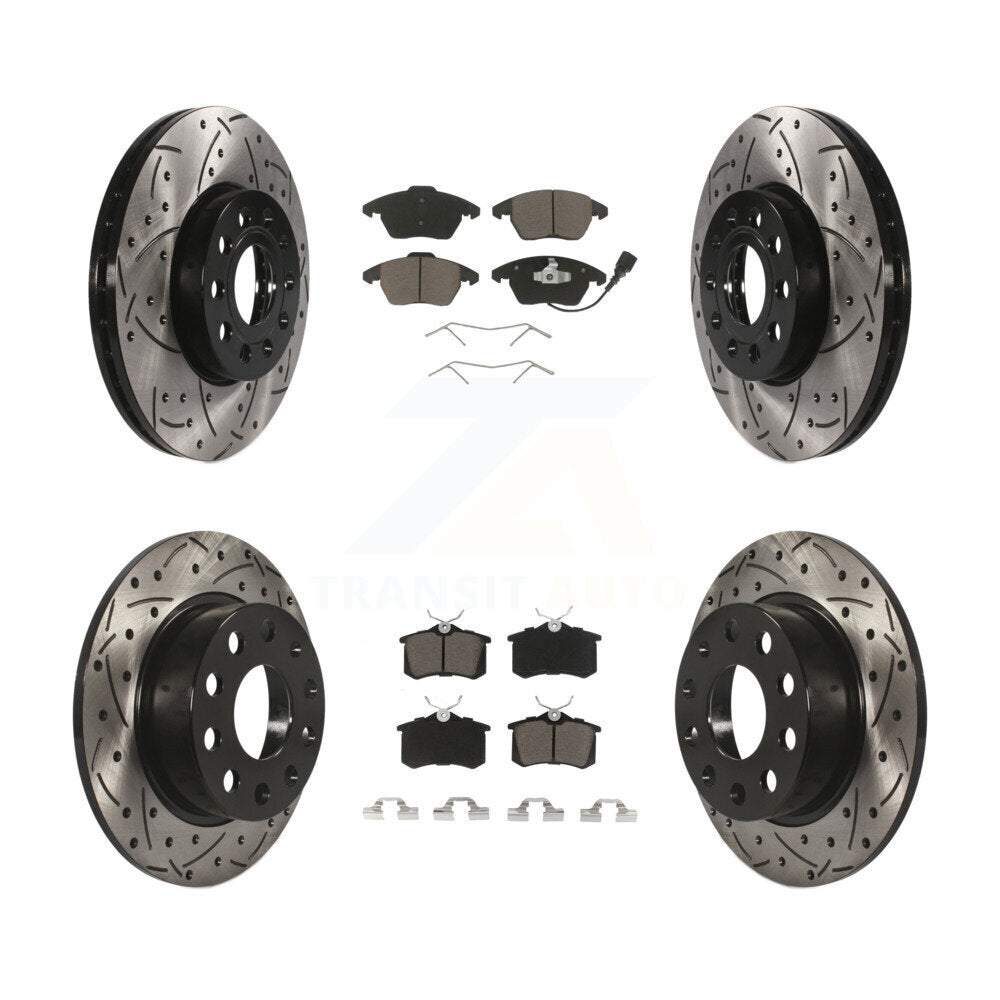[Avant + Arrière] Kit de disque (percé rainuré revêtu) et plaquette (céramique) de frein pour Volkswagen Jetta Beetle KDC-100642
