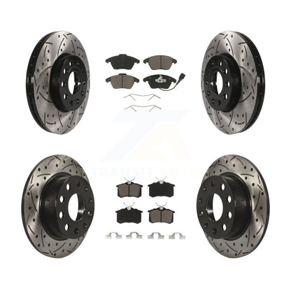 [Avant + Arrière] Kit de disque (percé rainuré revêtu) et plaquette (céramique) de frein pour Volkswagen Jetta Beetle KDC-100642