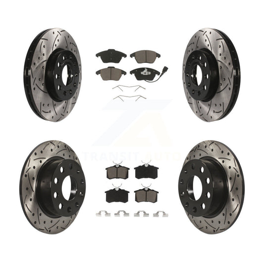 [Avant + Arrière] Kit de disque (percé rainuré revêtu) et plaquette (céramique) de frein pour Volkswagen Jetta Beetle KDC-100642