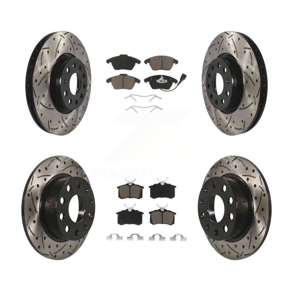 [Avant + Arrière] Kit de disque (percé rainuré revêtu) et plaquette (céramique) de frein pour Volkswagen Jetta Beetle KDC-100643