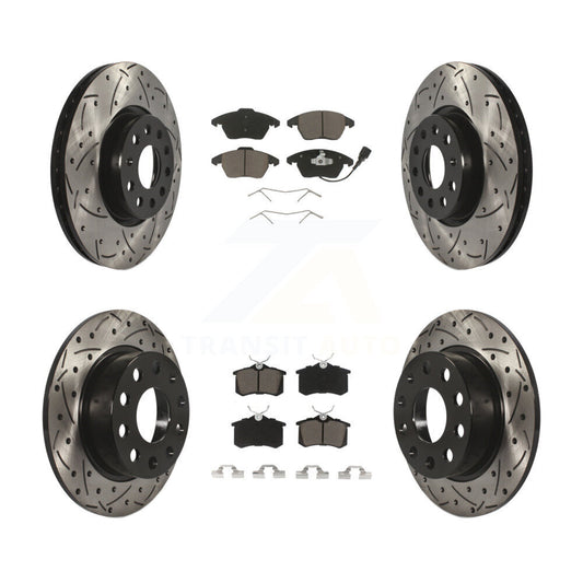 [Avant + Arrière] Kit de disque (percé rainuré revêtu) et plaquette (céramique) de frein pour Volkswagen Jetta Beetle KDC-100643
