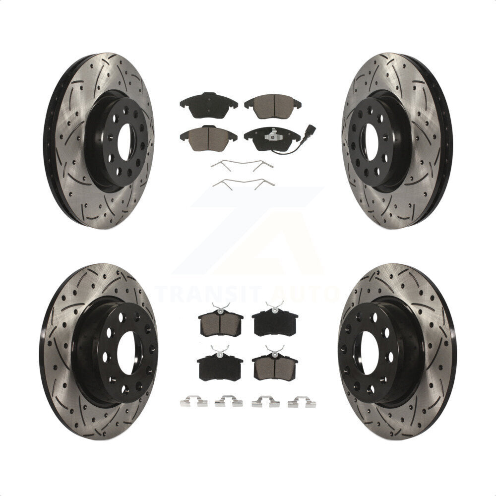[Avant + Arrière] Kit de disque (percé rainuré revêtu) et plaquette (céramique) de frein pour 2014 Volkswagen Beetle R-Line GSR avec 272mm Diameter Rotor KDC-100644 par Transit Auto
