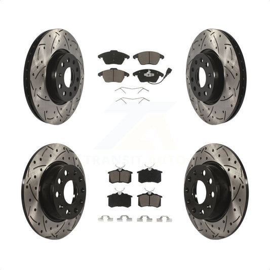 [Avant + Arrière] Kit de disque (percé rainuré revêtu) et plaquette (céramique) de frein pour 2014 Volkswagen Beetle R-Line GSR avec 272mm Diameter Rotor KDC-100644 par Transit Auto