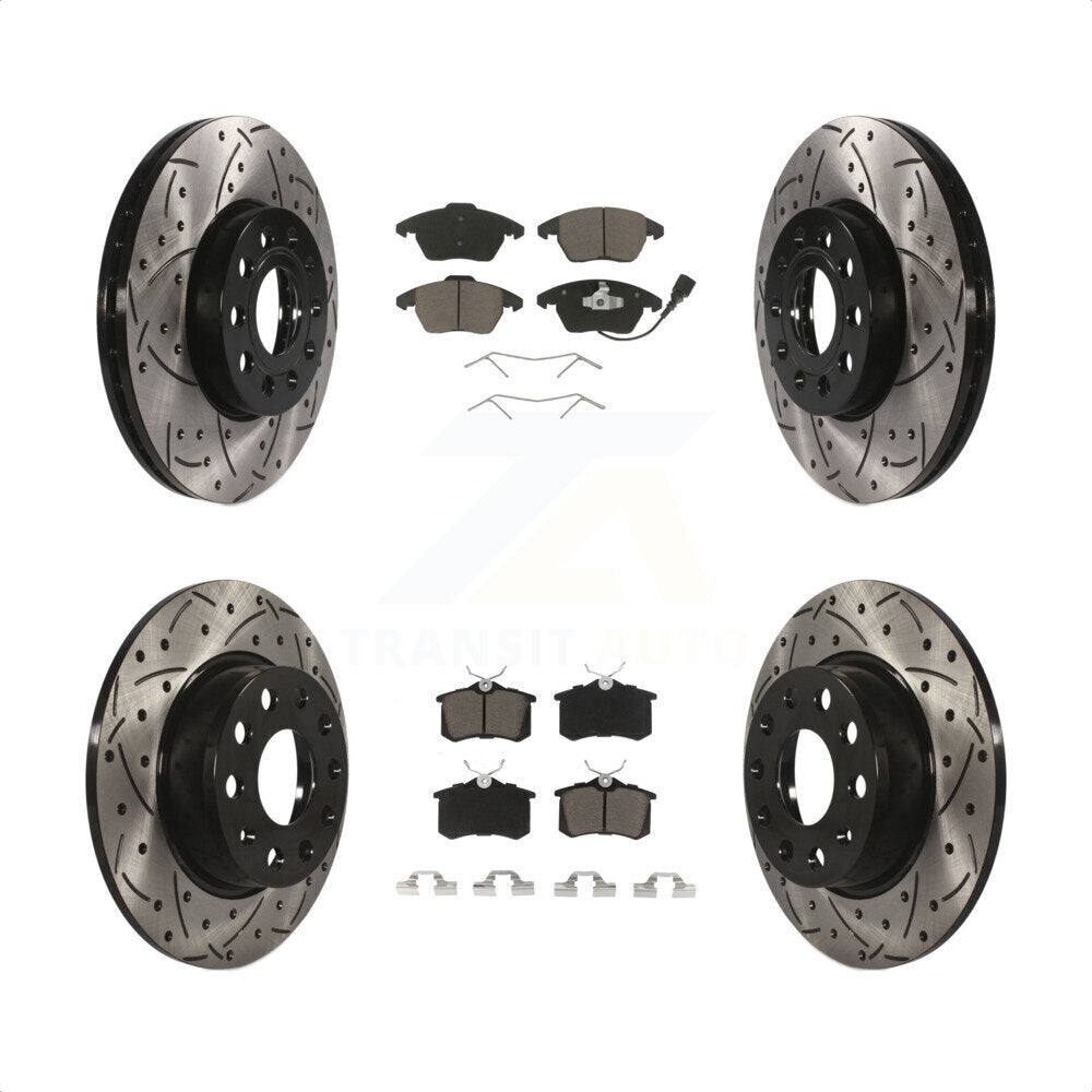 [Avant + Arrière] Kit de disque (percé rainuré) et plaquette (céramique) de frein pour 14 Volkswagen Beetle Base Sportline Highline Comfortline TDI avec 272mm Diameter KDC-100645 par Transit Auto