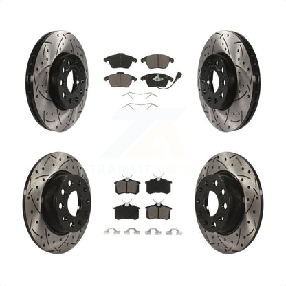 [Avant + Arrière] Kit de disque (percé rainuré) et plaquette (céramique) de frein pour 14 Volkswagen Beetle Base Sportline Highline Comfortline TDI avec 272mm Diameter KDC-100645 par Transit Auto