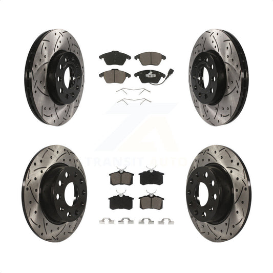 [Avant + Arrière] Kit de disque (percé rainuré) et plaquette (céramique) de frein pour 14 Volkswagen Beetle Base Sportline Highline Comfortline TDI avec 272mm Diameter KDC-100645 par Transit Auto