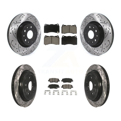 [Avant + Arrière] Kit de disque (percé rainuré revêtu) et plaquette (céramique) de frein pour Cadillac CTS avec 18" Factory Wheels KDC-100646