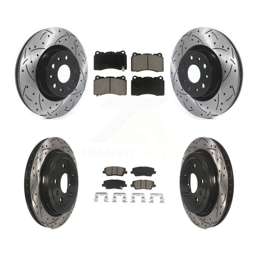 [Avant + Arrière] Kit de disque (percé rainuré revêtu) et plaquette (céramique) de frein pour Cadillac CTS avec 18" Factory Wheels KDC-100646