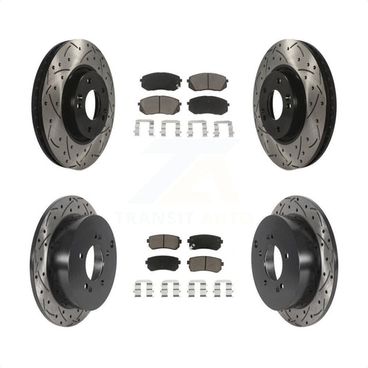 [Avant + Arrière] Kit de disque (percé rainuré revêtu) et plaquette (céramique) de frein pour Hyundai Tucson Kia Sportage KDC-100647 par Transit Auto