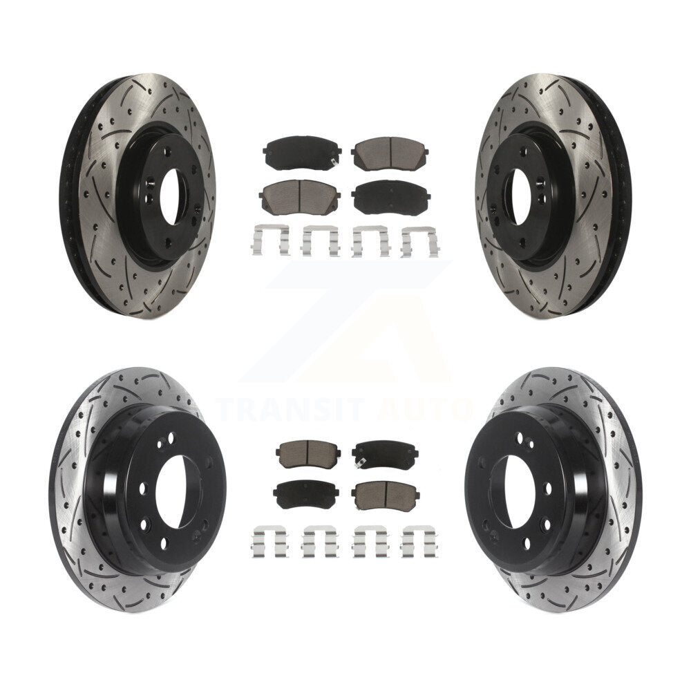 [Avant + Arrière] Kit de disque (percé rainuré revêtu) et plaquette (céramique) de frein pour Kia Sportage Hyundai Tucson KDC-100648