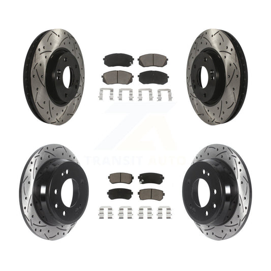[Avant + Arrière] Kit de disque (percé rainuré revêtu) et plaquette (céramique) de frein pour Kia Sportage Hyundai Tucson KDC-100648