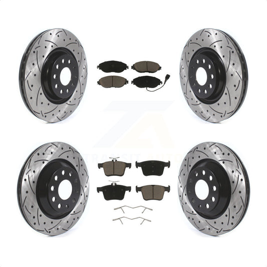 [Avant + Arrière] Kit de disque (percé rainuré revêtu) et plaquette (céramique) de frein pour Audi Volkswagen Golf R S3 Q3 Arteon KDC-100651 par Transit Auto