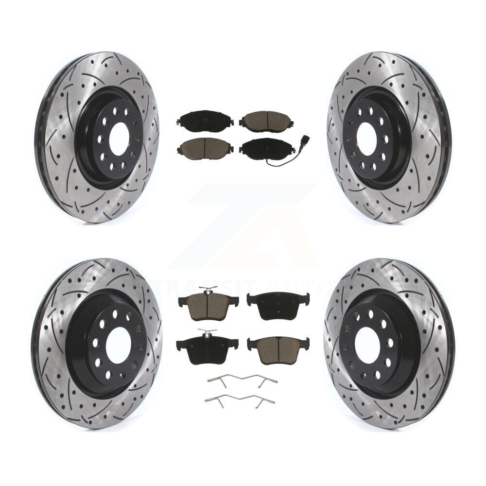 [Avant + Arrière] Kit de disque (percé rainuré revêtu) et plaquette (céramique) de frein pour Audi Volkswagen Golf R S3 Q3 Arteon KDC-100651