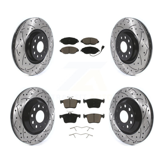 [Avant + Arrière] Kit de disque (percé rainuré revêtu) et plaquette (céramique) de frein pour Audi Volkswagen Golf R S3 Q3 Arteon KDC-100651