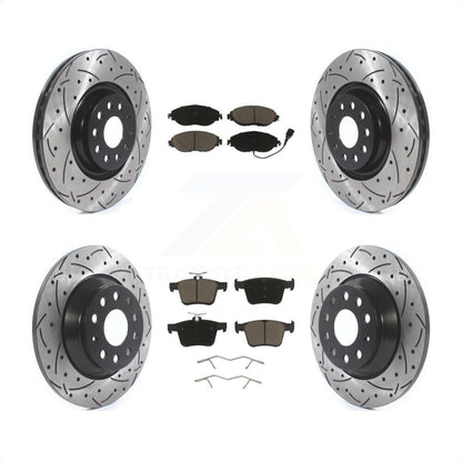 [Avant + Arrière] Kit de disque (percé rainuré revêtu) et plaquette (céramique) de frein pour Volkswagen Tiguan Jetta KDC-100655 par Transit Auto