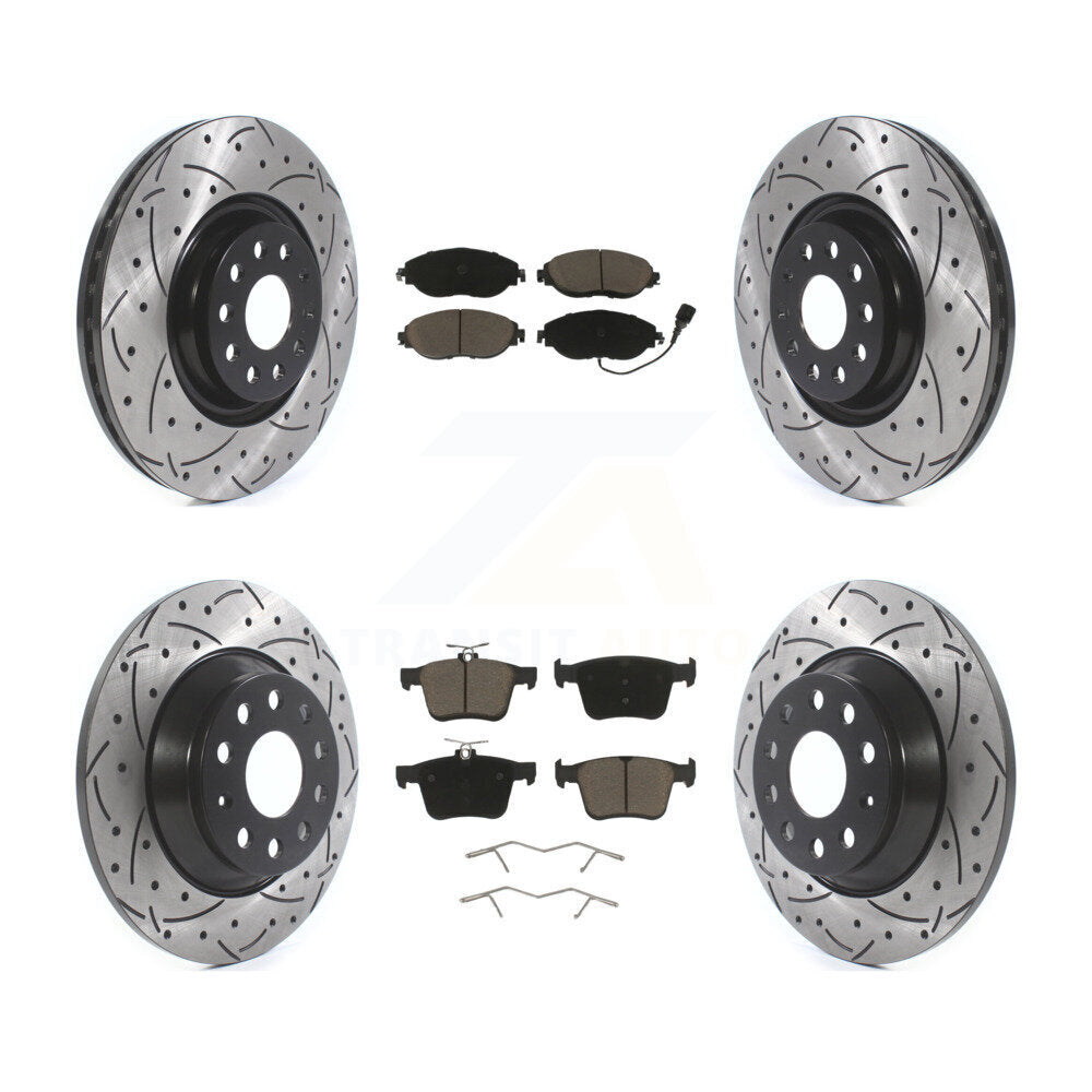 [Avant + Arrière] Kit de disque (percé rainuré revêtu) et plaquette (céramique) de frein pour Volkswagen Tiguan Jetta KDC-100655