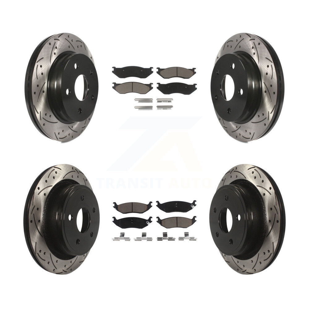 [Avant + Arrière] Kit de disque (percé rainuré revêtu) et plaquette (céramique) de frein pour Dodge Ram 1500 KDC-100657