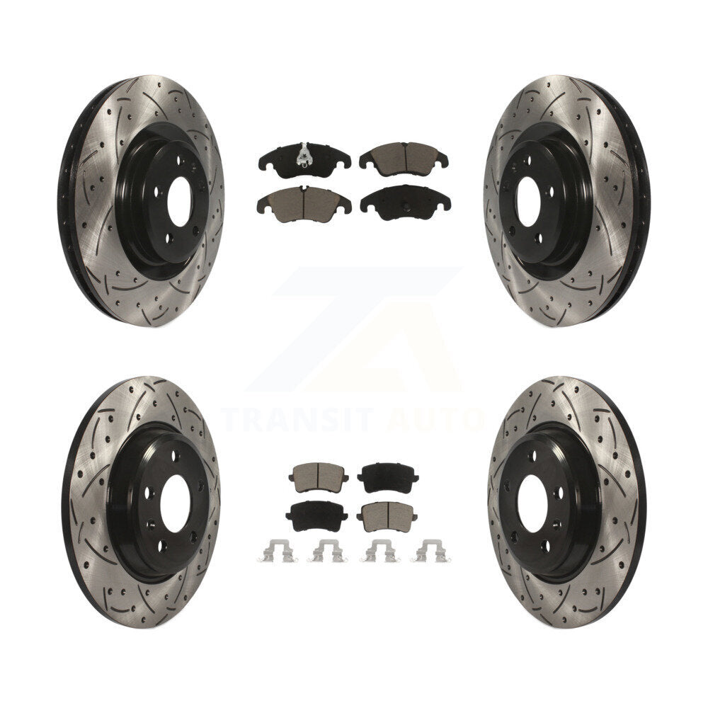 [Avant + Arrière] Kit de disque (percé rainuré revêtu) et plaquette (céramique) de frein pour 2009-2010 Audi Q5 avec 345mm Diameter Rotor KDC-100661