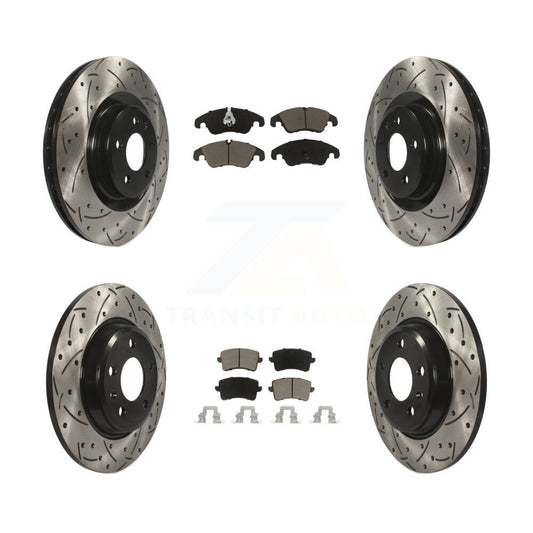 [Avant + Arrière] Kit de disque (percé rainuré revêtu) et plaquette (céramique) de frein pour 2009-2010 Audi Q5 avec 345mm Diameter Rotor KDC-100661