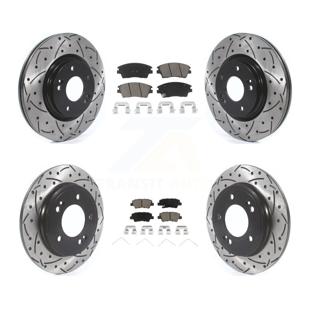 [Avant + Arrière] Kit de disque (percé rainuré revêtu) et plaquette (céramique) de frein pour 2017-2020 Hyundai Elantra 1.6L KDC-100665