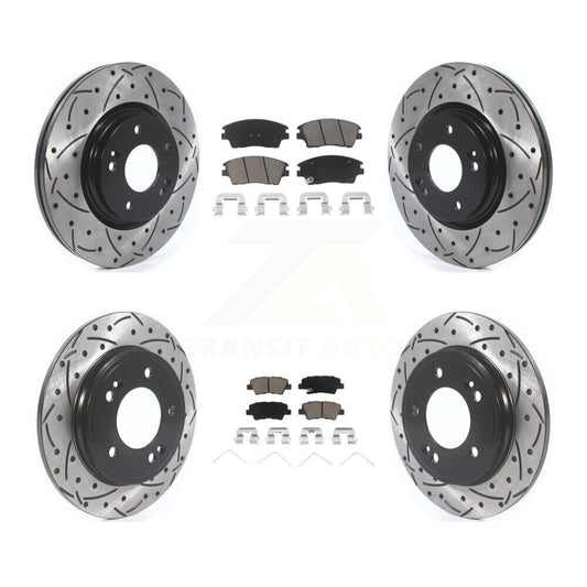 [Avant + Arrière] Kit de disque (percé rainuré revêtu) et plaquette (céramique) de frein pour 2017-2020 Hyundai Elantra 1.6L KDC-100665