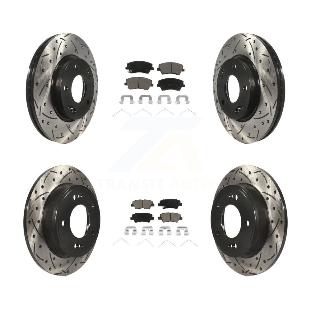 [Avant + Arrière] Kit de disque (percé rainuré revêtu) et plaquette (céramique) de frein pour 2017-2020 Hyundai Elantra 2.0L KDC-100666