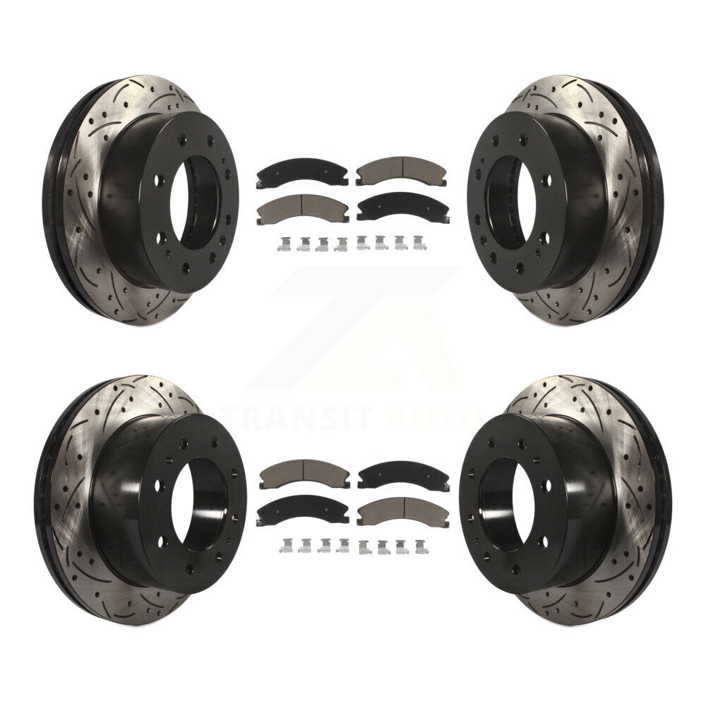 [Avant + Arrière] Kit de disque (percé rainuré revêtu) et plaquette (céramique) de frein pour Chevrolet Silverado 2500 HD GMC Sierra 3500 Suburban KDC-100667